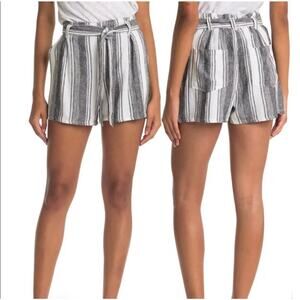 Mauby Stony Black White Stripe Linen Blend High Rise Short Large